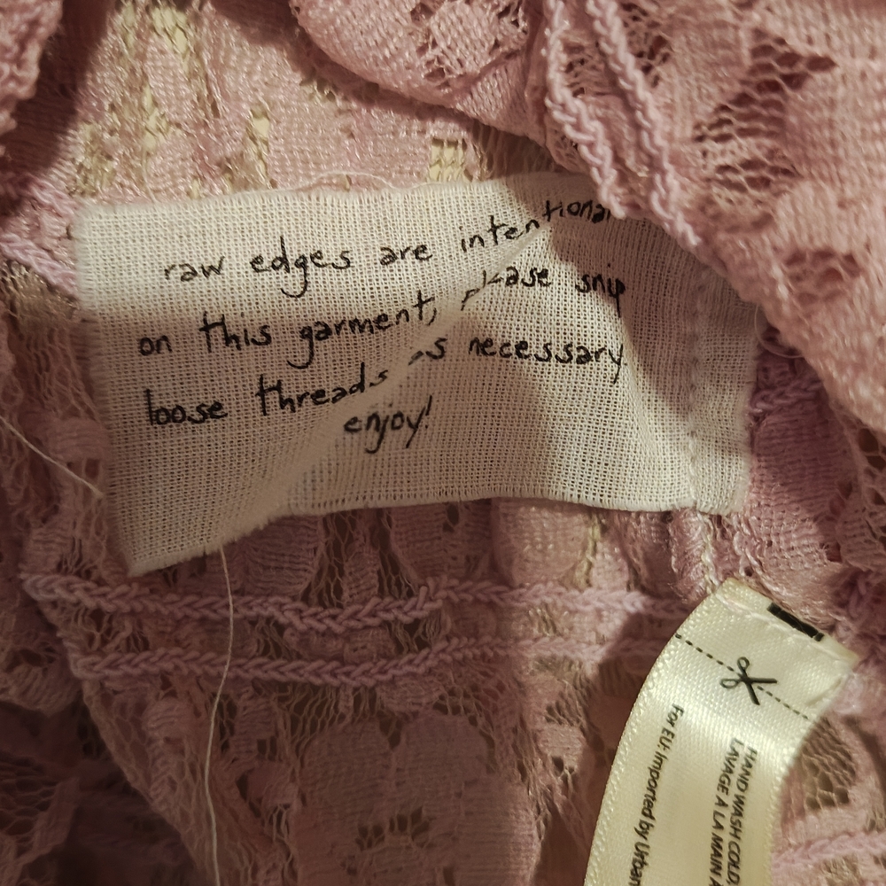 Free People One Madison Top Women XL Smocked 🌹 Rose Lace Sheer Fairy Pink Boho - Picture 7 of 13